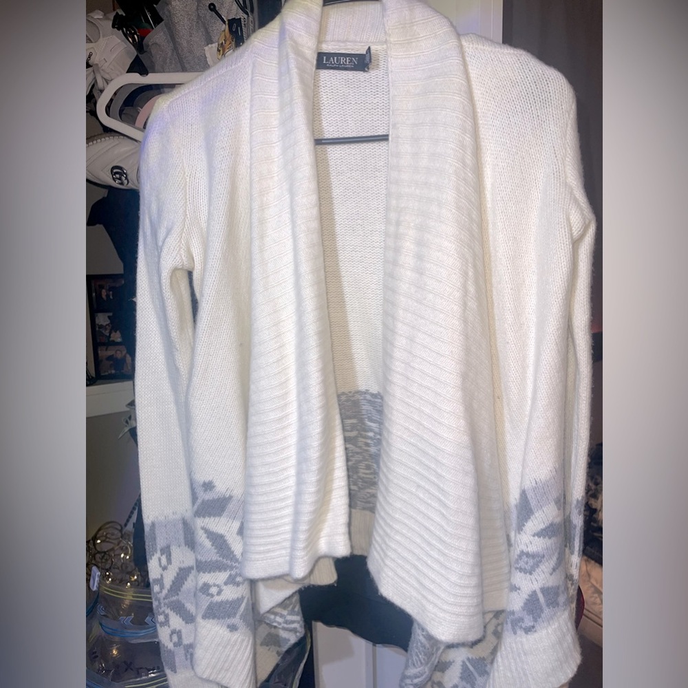 RALPH LAUREN Nordic FairIsle Open Front Waterfall Wool Blend Cardigan Size S